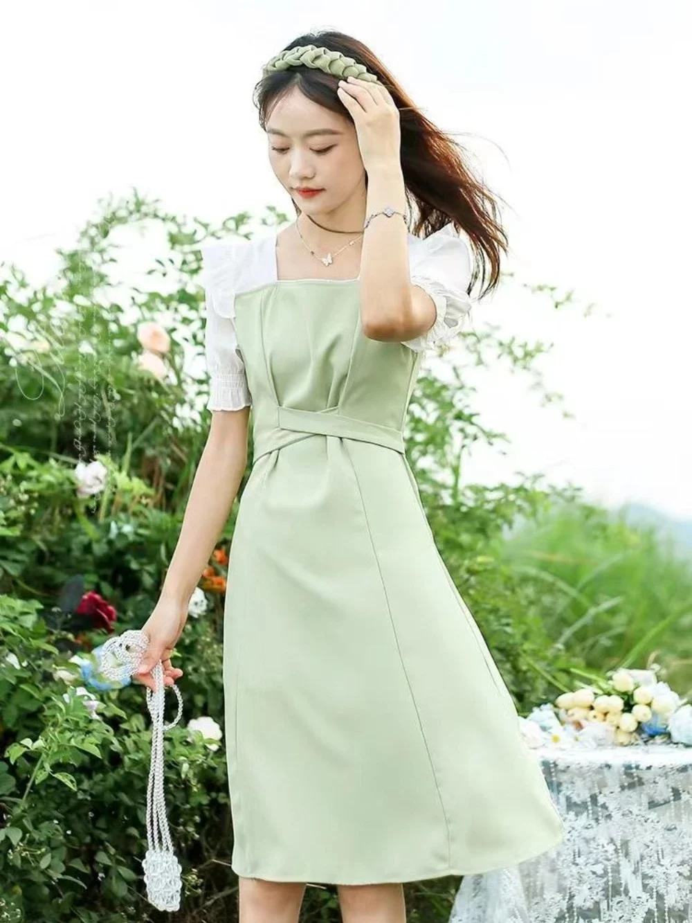Satin Midi Women's Dresses Short Sleeve Silk Chiffon Bandage Female Dress New in On Sale Clearance A Line Korean Fashion Hot Y2k