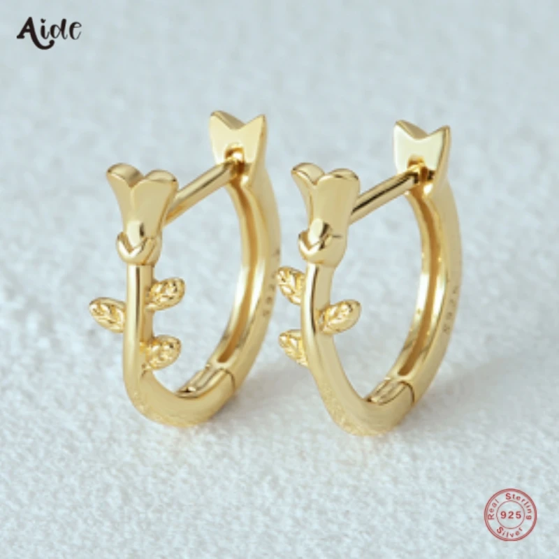 Aide 925 Sterling Silver Minimalist Rose Spray Gold Hoop Buckle Piercing Earrings For Women Daily Casual Fine Jewelry Party Gift