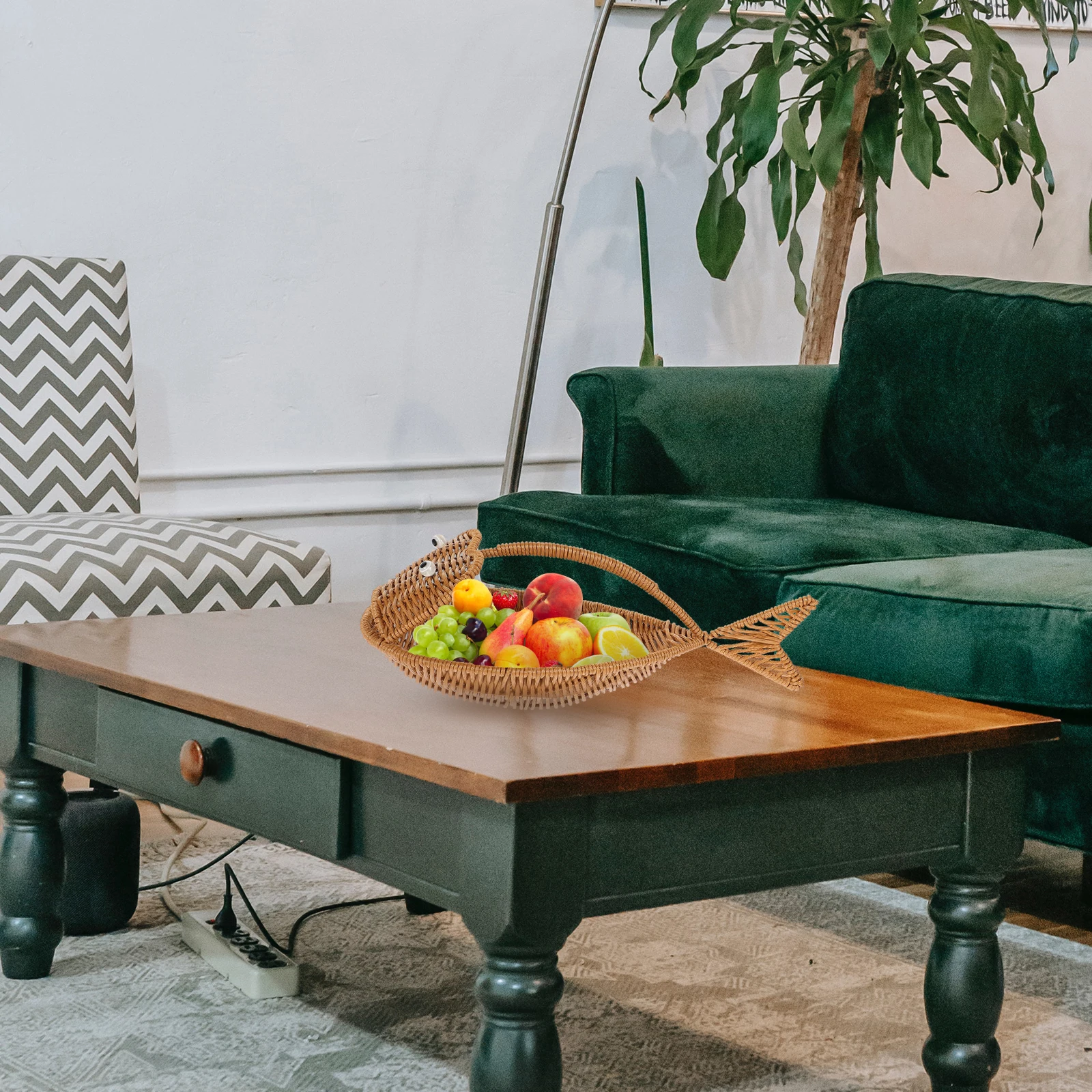 

Fish Shaped Fruit Basket Imitation Rattan Woven Storage Holder For Kitchen Countertop Utensil Organizer Dried Fruit Plate Snack