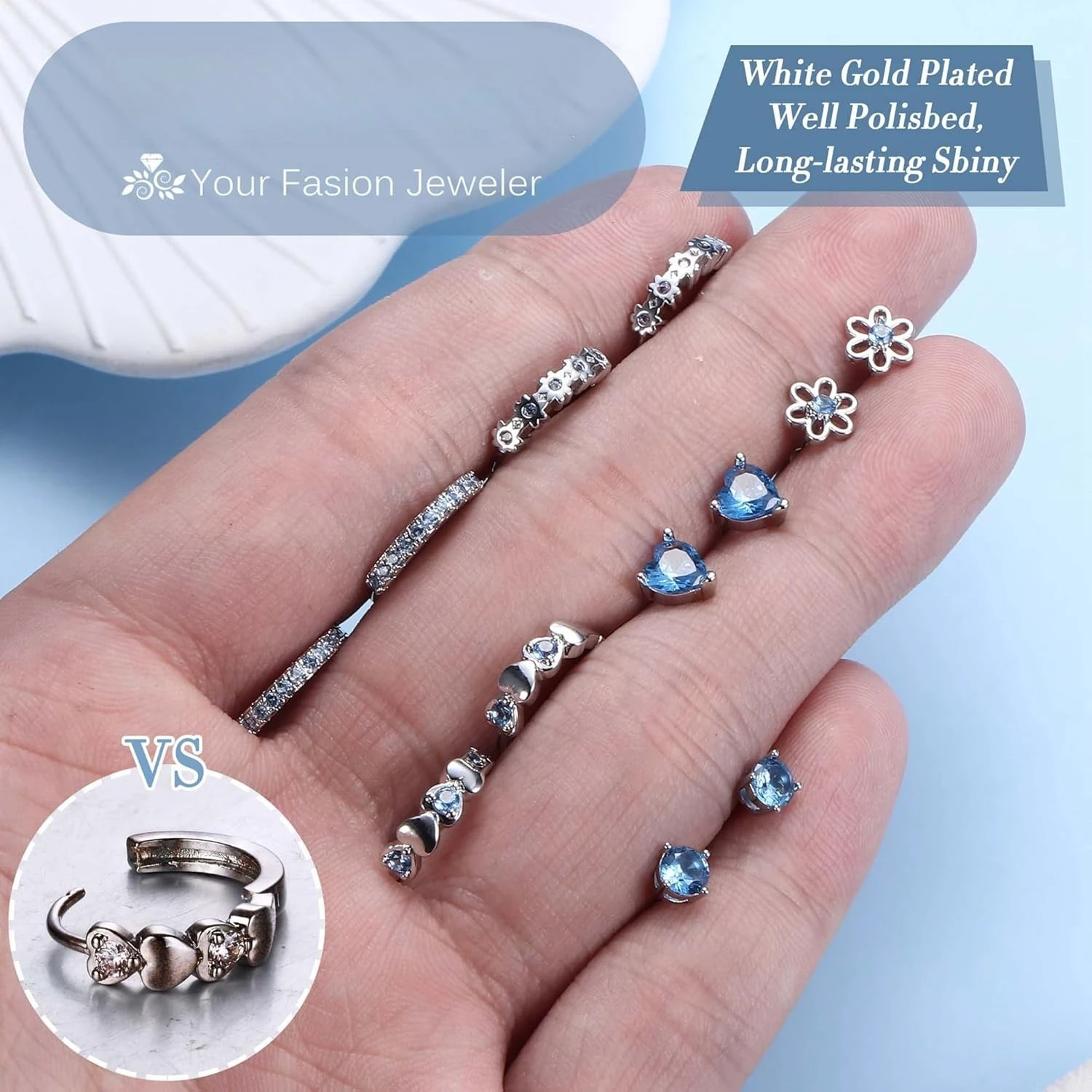 أقراط إبرة فضية للنساء هيبوالرجينيك مكعب زركونيا أقراط لطيفة ترصيع هوب مجموعة ثقب المجوهرات للأذنين الحساسة #4