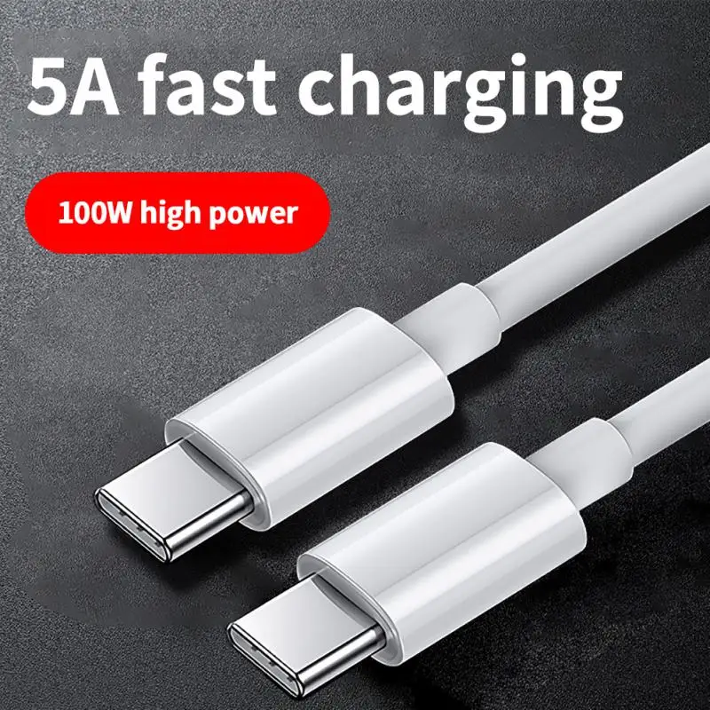 Cabo USB C para USB Tipo C, Carregamento Rápido, Portátil, S20, Macbook, iPad, 5A, 100W