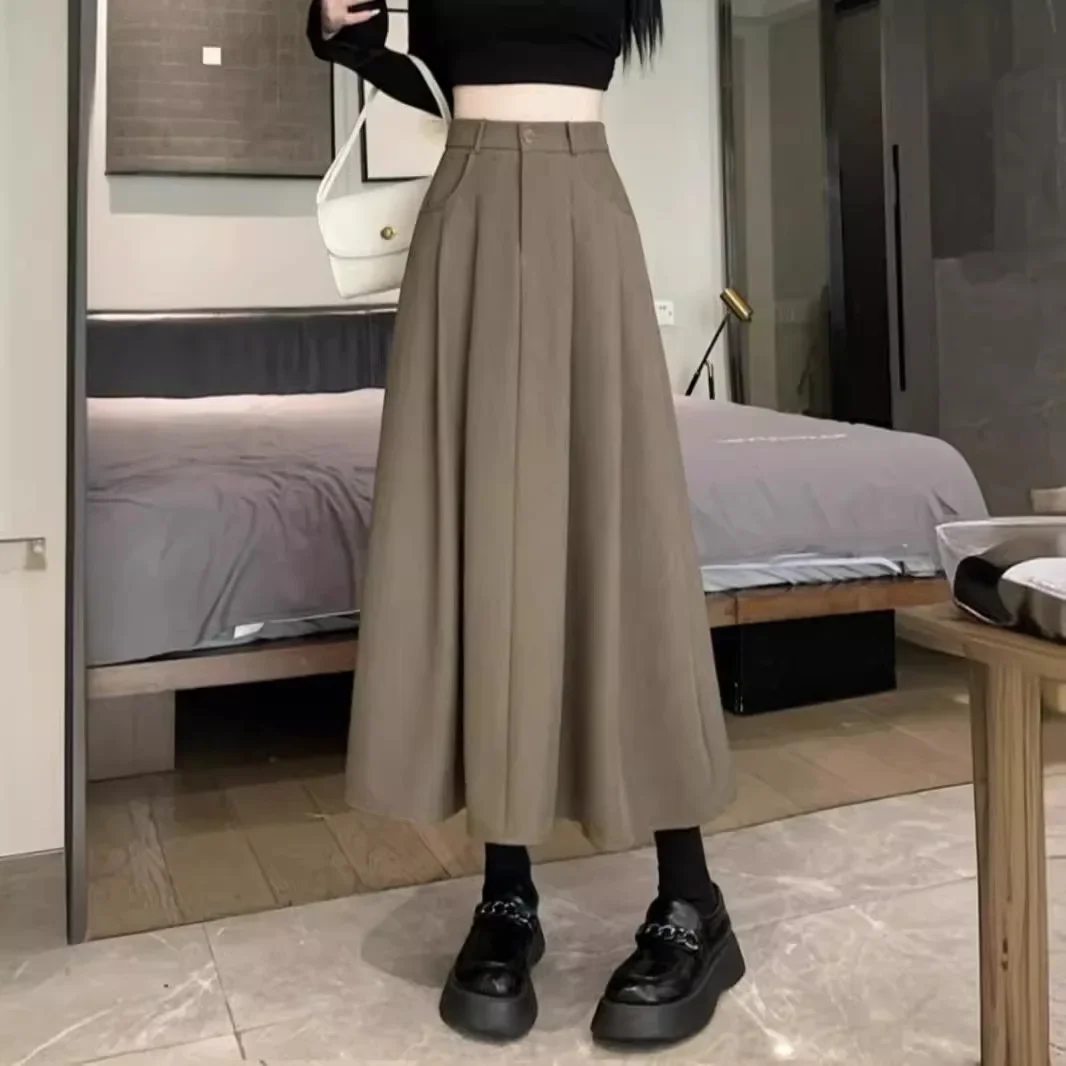 Spring Autumn New Casual A- Line Mini Skirt High-Waisted Slimming Student Korean Style Long Dress Draped Fabric Women's Clothing