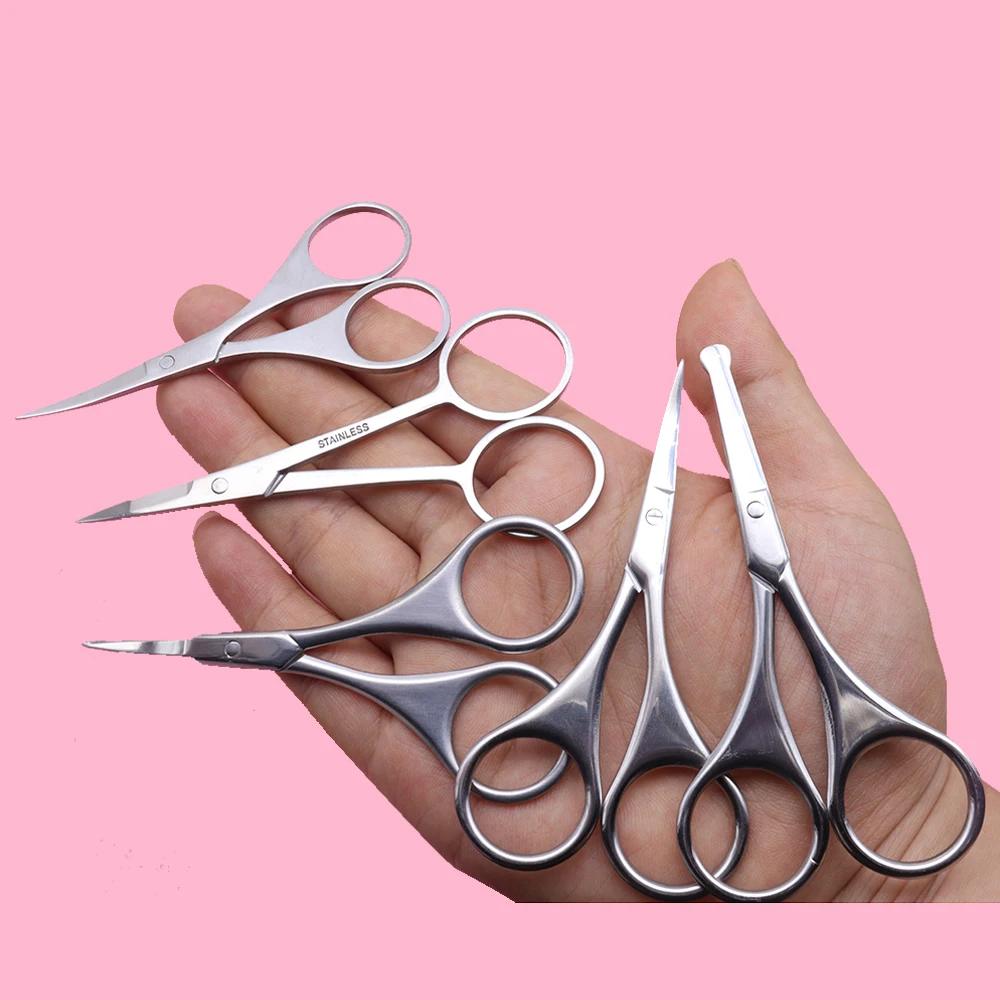 กรรไกรตัดแต่งทรงผม สแตนเลสสีเงิน 1 ชิ้น ผิวกระจก สำหรับตกแต่งเล็บ คิ้ว จมูก หนวด เครา หนังกำพร้า ทำเล็บ