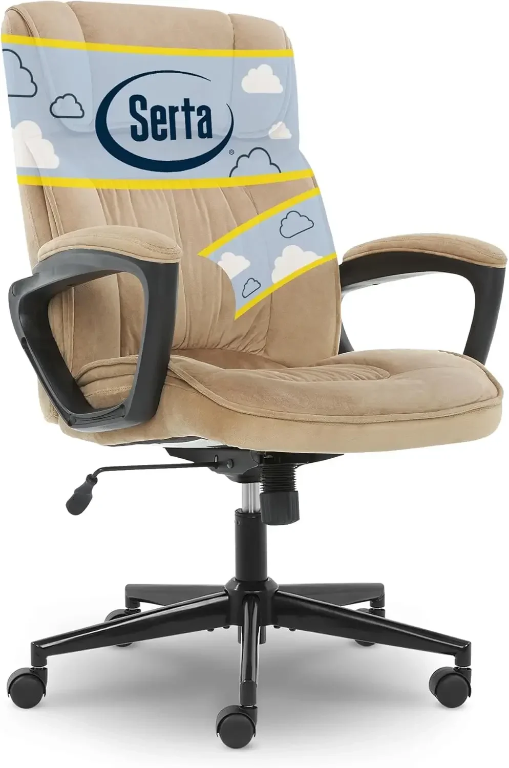 Hannah Executive Microfiber Office Chair with Headrest Pillow, Adjustable Ergonomic with Lumbar Support, Soft Fabric, Beige