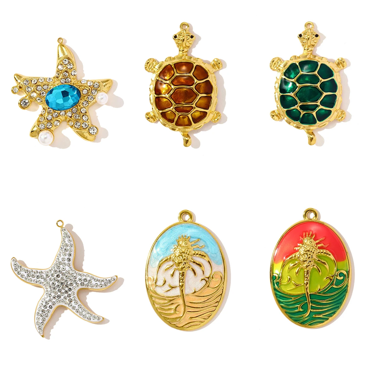 3Pcs/Lot Stainless Steel Turtle Starfish Charms Enamel Pendants For DIY Making Earring Necklace Jewelry Accessory Wholesale