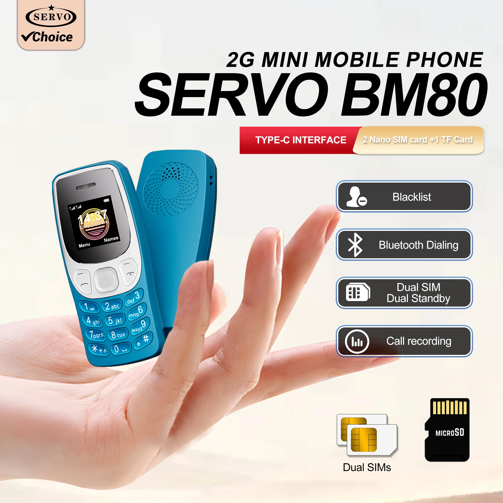 SERVO BM80 Mini Mobile Phone 2G GSM Speed Dial Auto Call recording Magic Voice Blacklist Smaller Feature Cellphone 2 SIM Standby