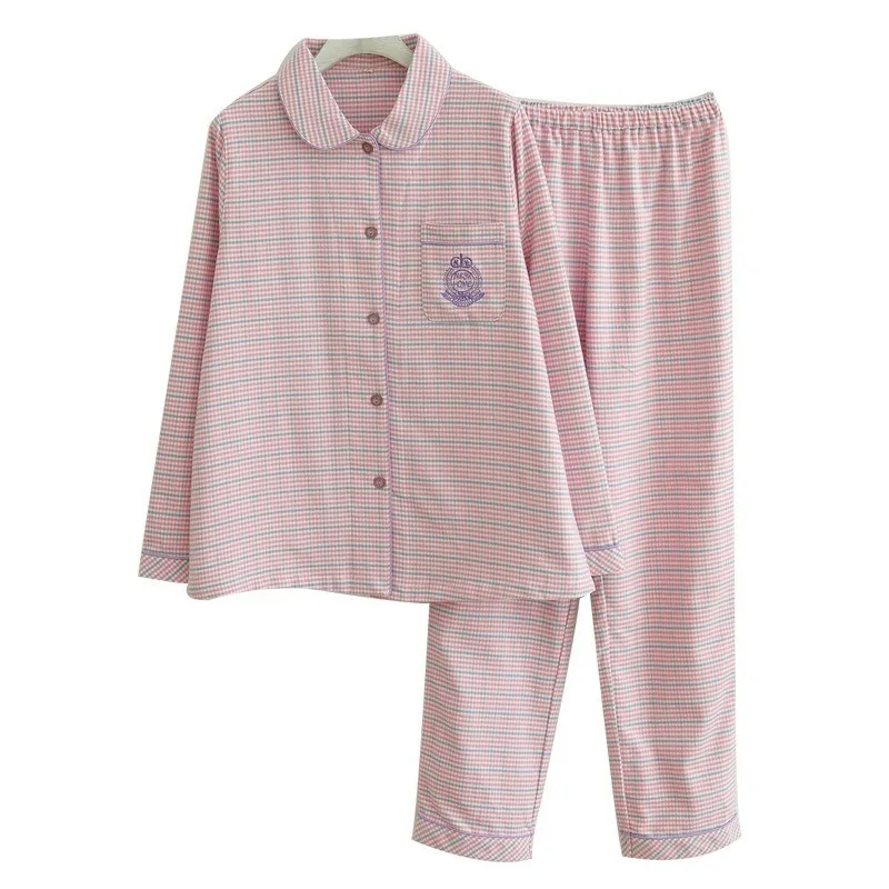 ربيع الخريف المرأة الجديدة القطن الخالص بيجامة مجموعة طويلة الأكمام أعلى السراويل مريحة 2PCS المتسكعون