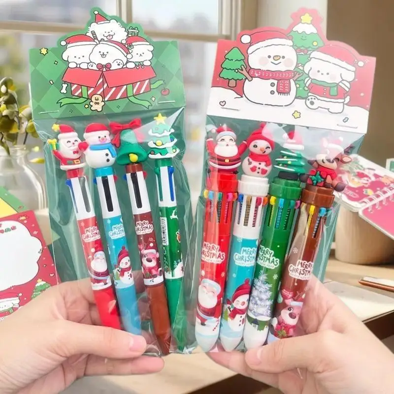 

Cartoon Christmas Ballpoint Pen Santa Claus Colored Handbook Press Pen, Student Christmas Gifts Stationery Prizes