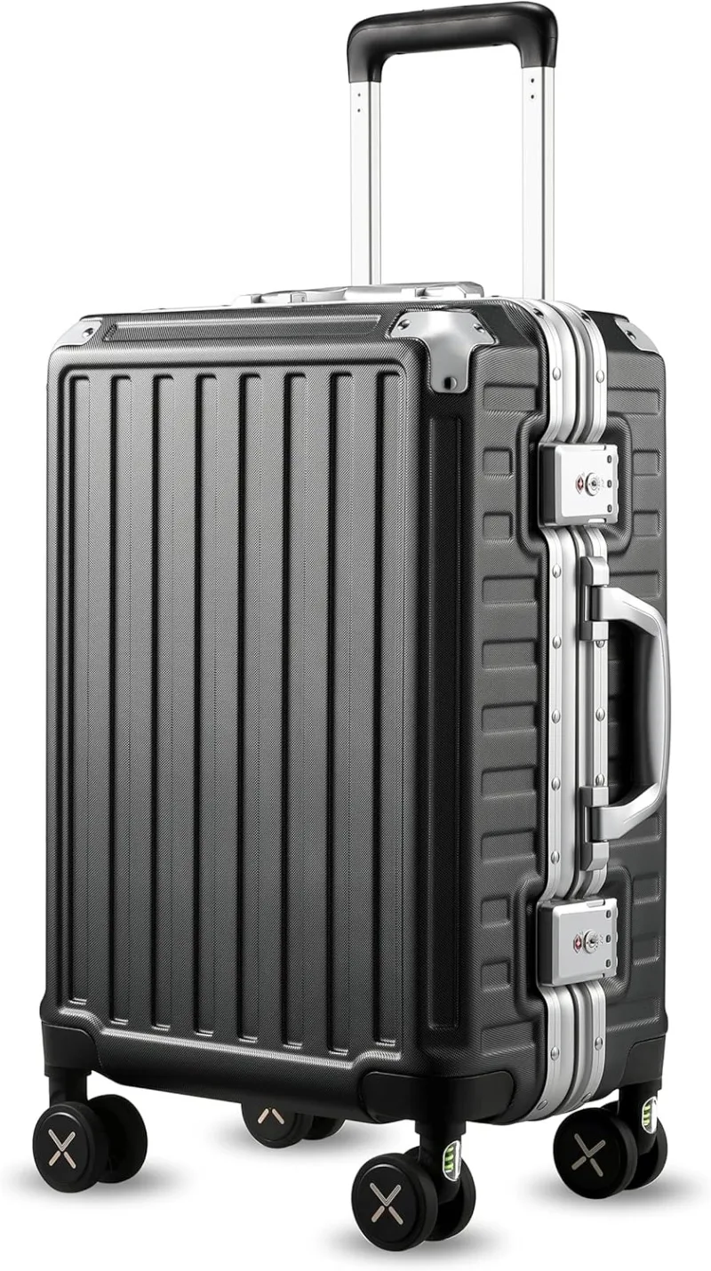 LUGGEX Zipperless Luggage with Spinner Wheels - Polycarbonate Aluminum Hard Shell Suitcase, Carry-On 20-Inch, Black