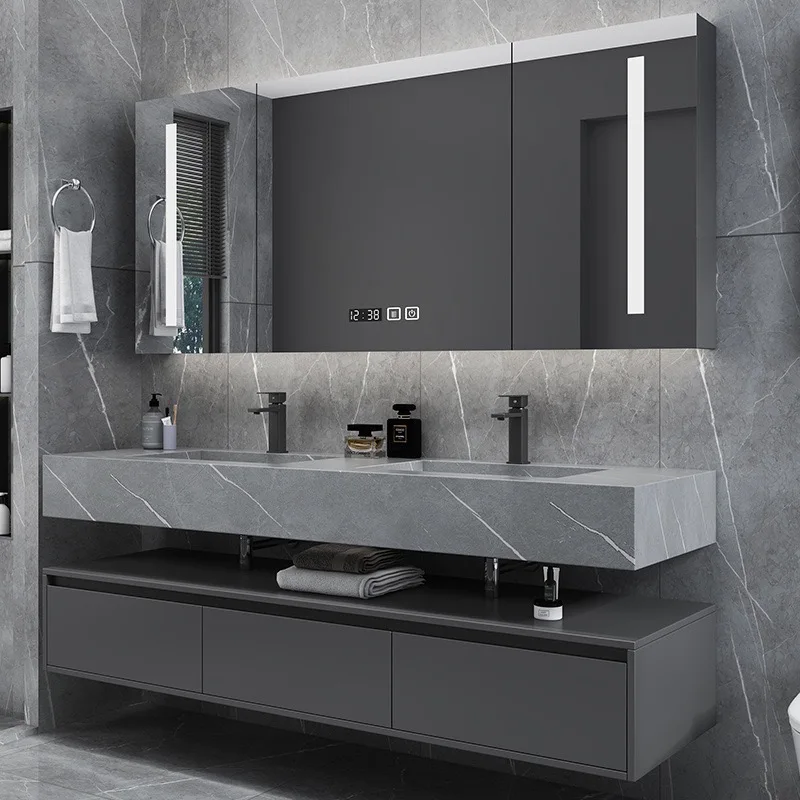 Luxury Floating Bathroom Vanity Supplier Mirror Bathroom Cabinet Modern Matte Black Wall Mounted Bathroom Vanity Set