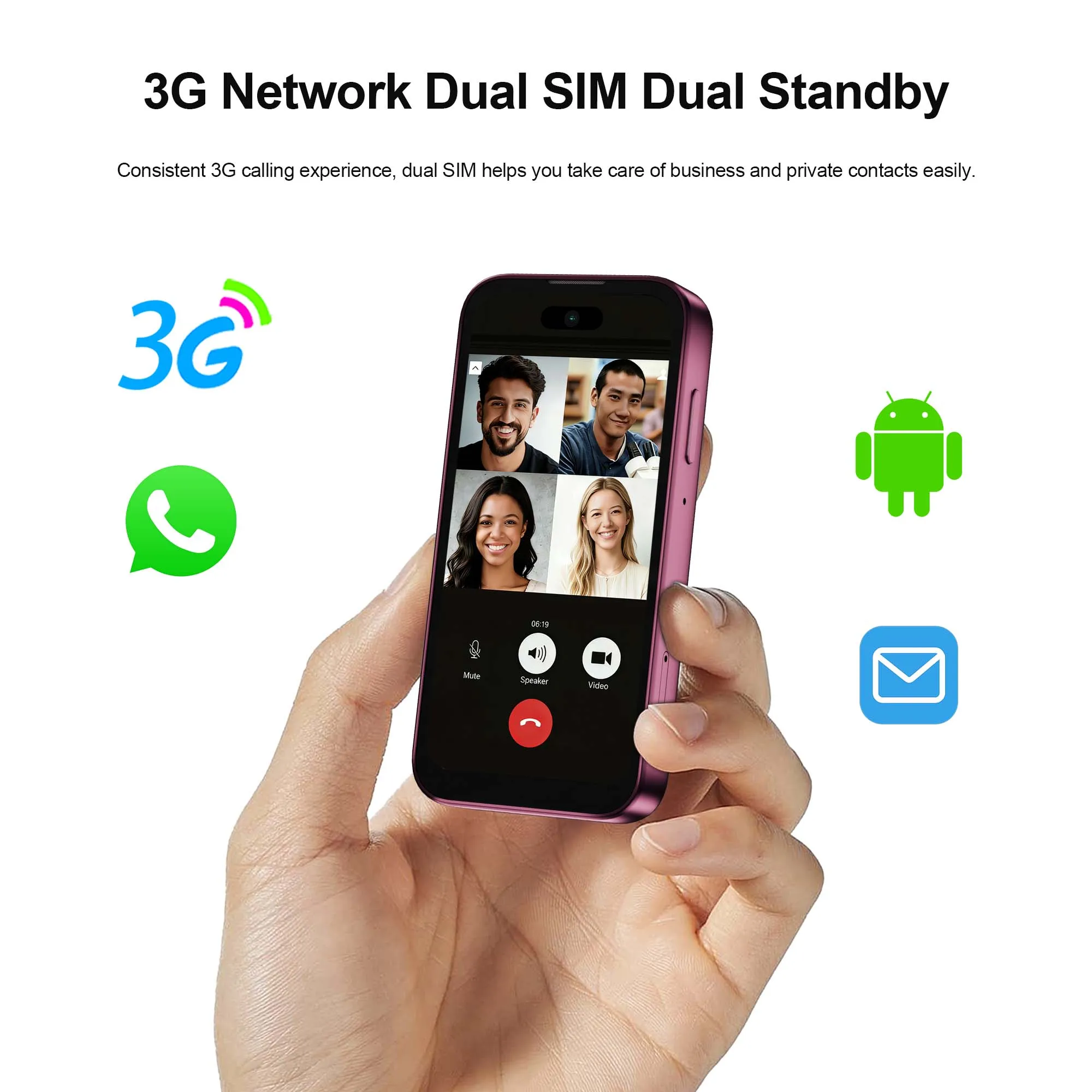 SERVO Unlocked Pocket Smartphone Android 8.1 3G WCDMA Dual SIM Face Unlock WiFi GPS 3.75