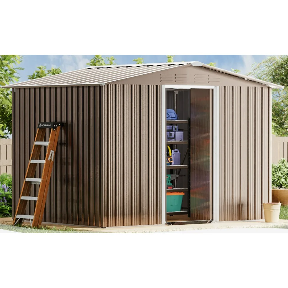 

10FT X 8FT Outdoor Storage Shed, Waterproof Lockable Door Metal Tool Shed with Sliding Door Tool Storage, Metal Storage Shed