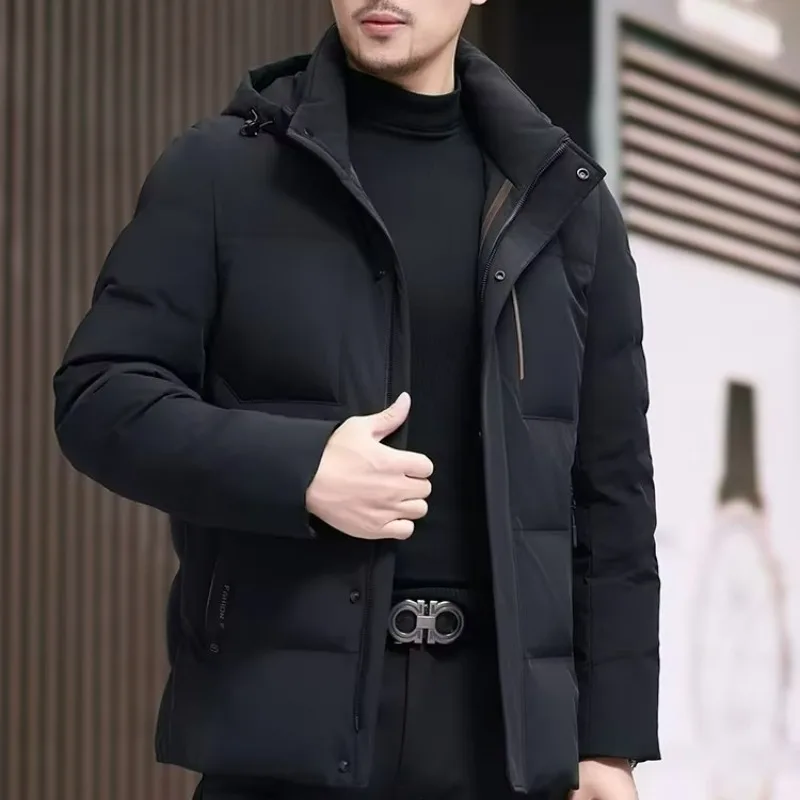 

90% Duck Down Long Jacket Mens Winter Thick Warm Detachable Hood Down Jacket Casual PU Leather Waterproof Coat Men Clothing