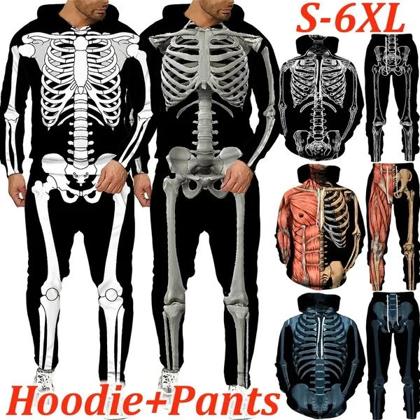 Halloween Skull Skeleton Hoodie Jogger Pants Outfits 3D Print Couple Hoodies 2Pcs Sets Men/Women Casual Streetwear Kids Clothing