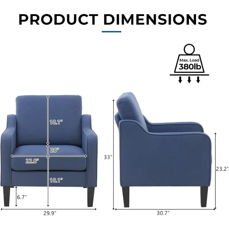 Modern Accent Chair,Navy Blue Fabric for Living Room Upholstered Armchair with Scooped Arms