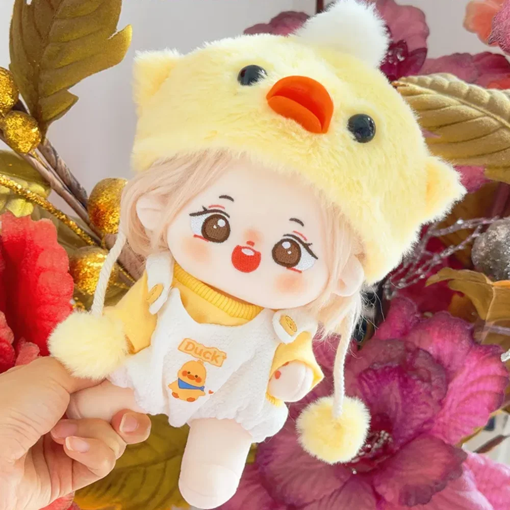 

Желтая утка, 20 см, хлопковая кукольная одежда, плюшевая шляпа, брюки с ремешком, одежда для куклы, костюм, комплект одежды для куклы-медведя, детский подарок