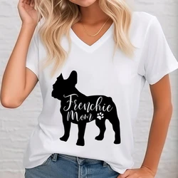 Frenchie Mom Shirt French Bulldog Mom V-neck Funny T Shirts Animal Lover Gift T-Shirt Women Casual Tops Summer Short Sleeve Tee