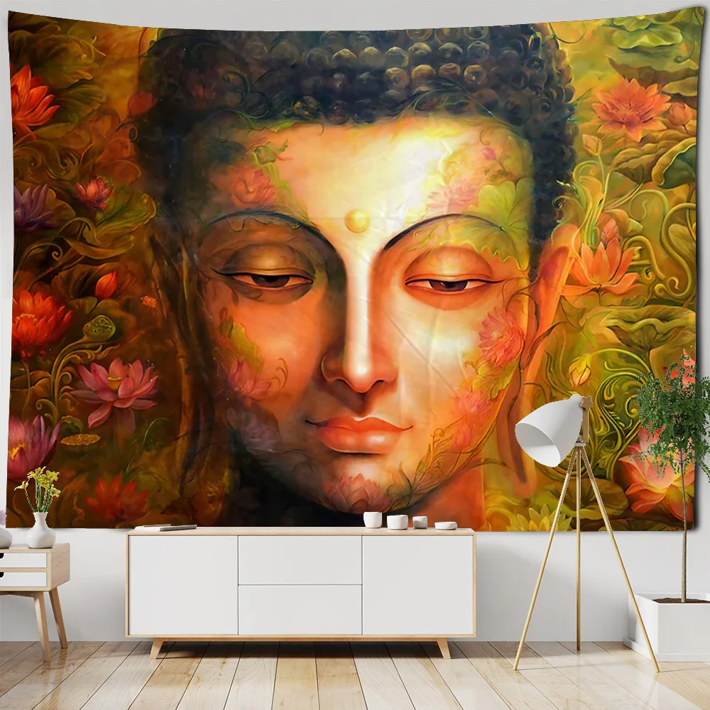 

Buddhist art tapestry, lotus starry sky wall decoration, hippie psychedelic bohemian home decoration wall hanging cloth