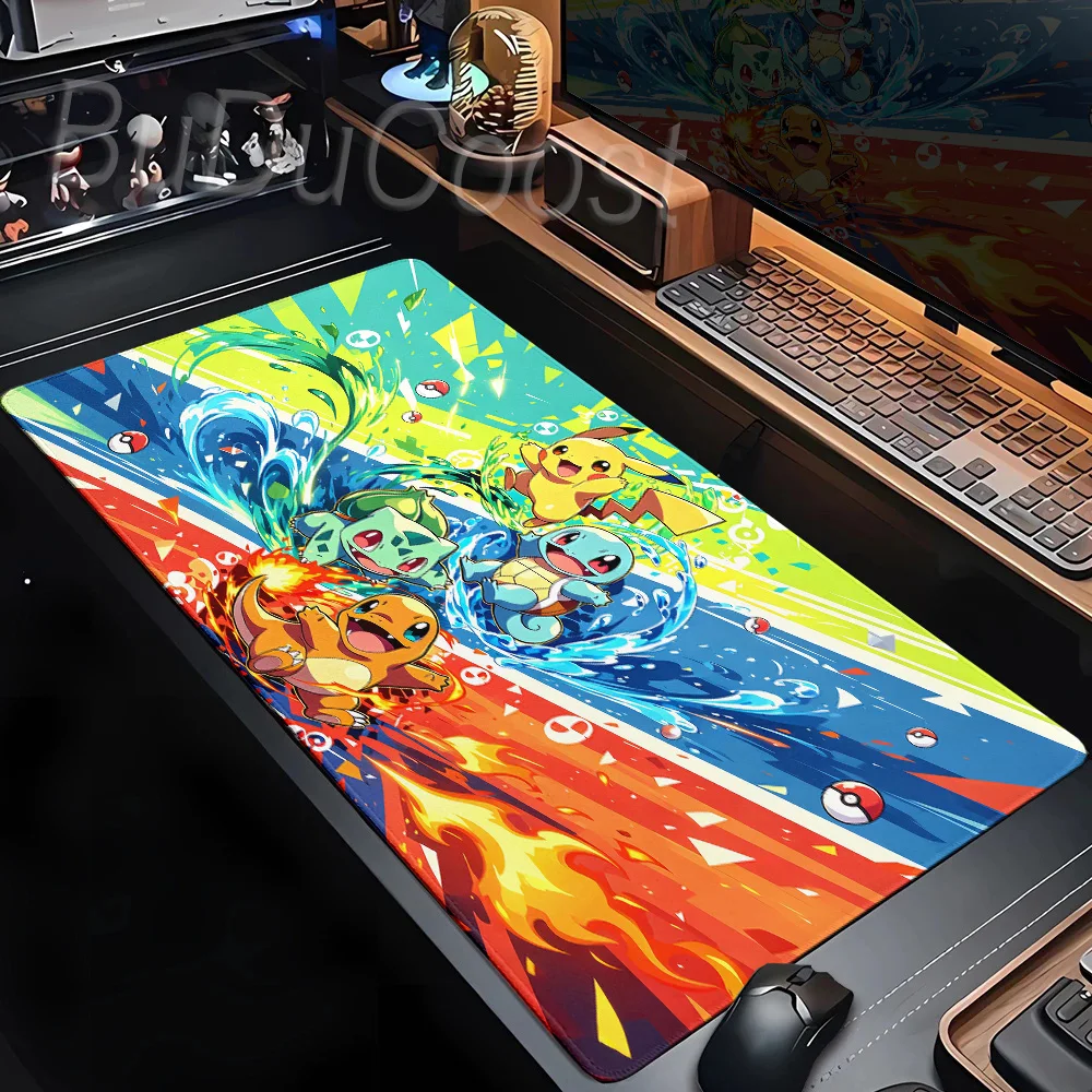 Große Kawaii Anime P-Pokémon Mausmatte Gummi-Mauspad Gaming-Zubehör Pad Teppich Schrank Tastatur Kantenverschluss Büro-Schreibtischunterlage