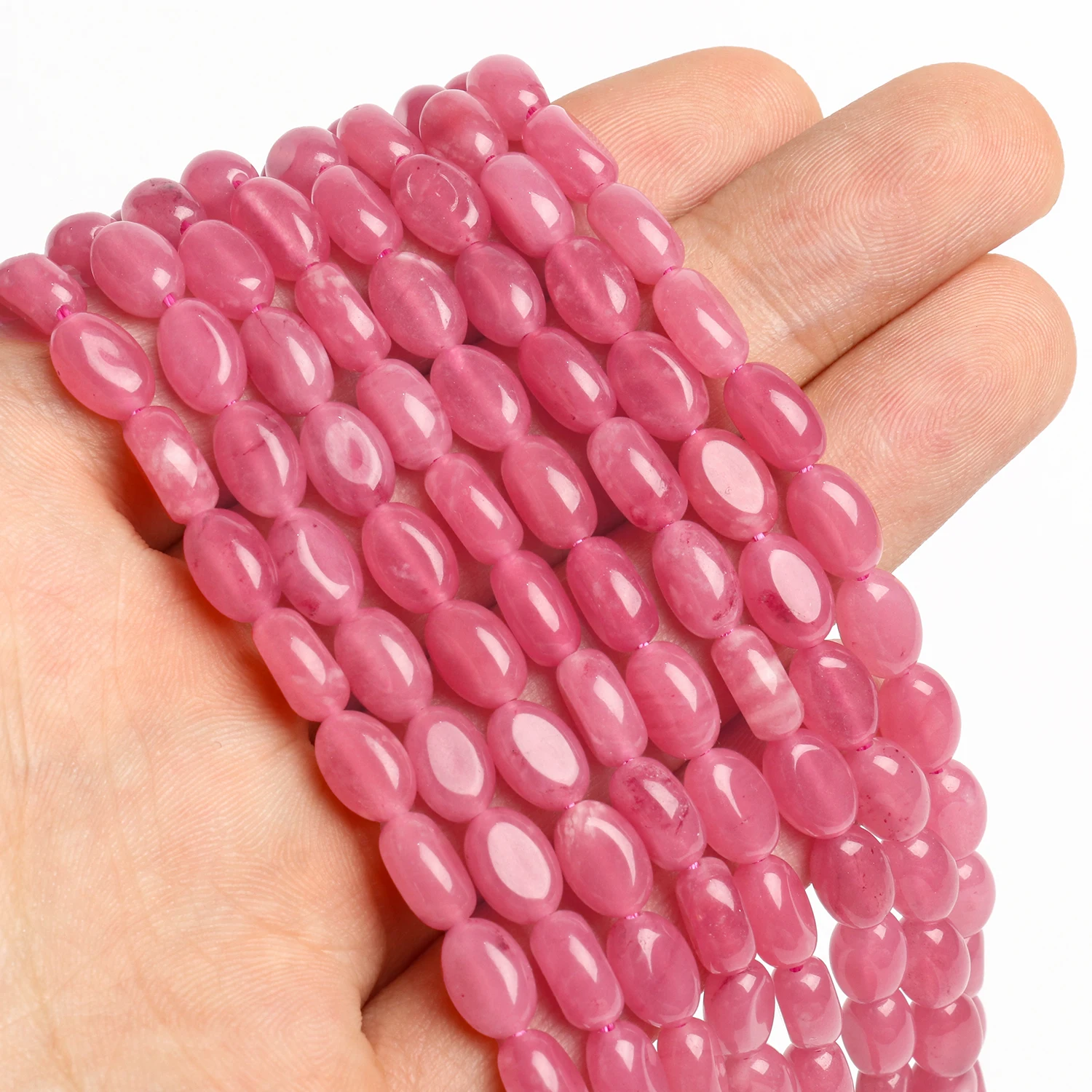 9x6mm Oval Shape Pink Chalcedony Jade Beads Natural Stone Loose Smooth Beads for Jewelry Making DIY Charms Bracelet Accessories