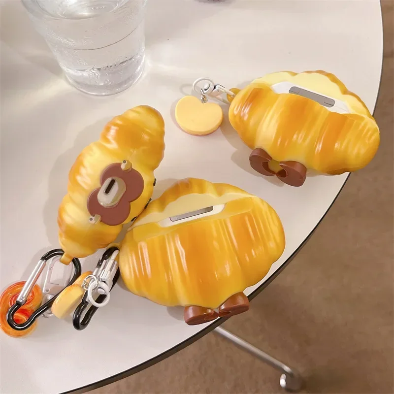 Croissant Cartoon Case for AirPods 4 Airpod 1 2 3 Pro Pro2  Bluetooth Earbuds Charging Box Protective Earphone Case Cover
