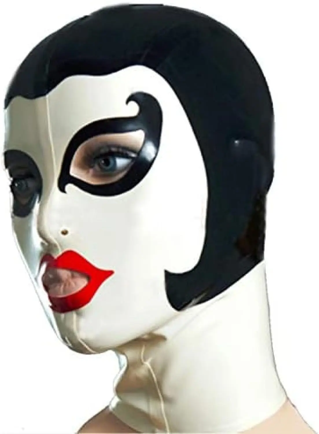 

Latex Hood with Open Eyes and Mouth and Back Zipper for Theatrical Role Playing Rubber Mask