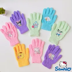 Sanurgente-Gants en peluche chauds pour filles, gants épais, doigt froid vert, cadeau de Noël, Hello Kitty, Kuromi Melody, Kawaii, hiver