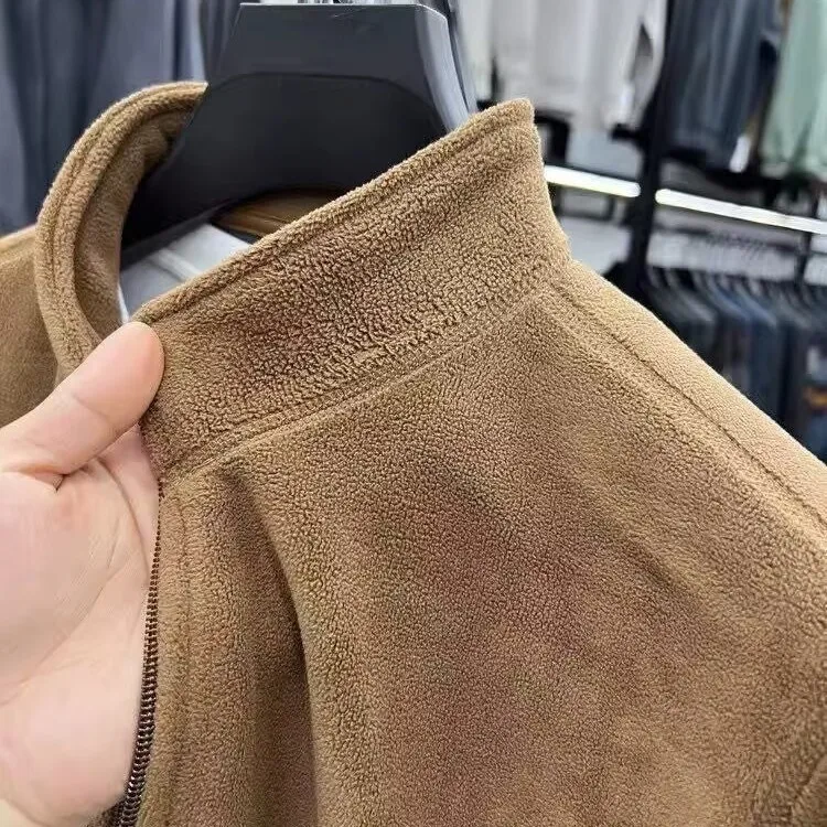 سترة صوفية عصرية للرجال للخريف والشتاء متعددة الاستخدامات من الصوف سترة عصرية فضفاضة ومتينة بياقة واقفة