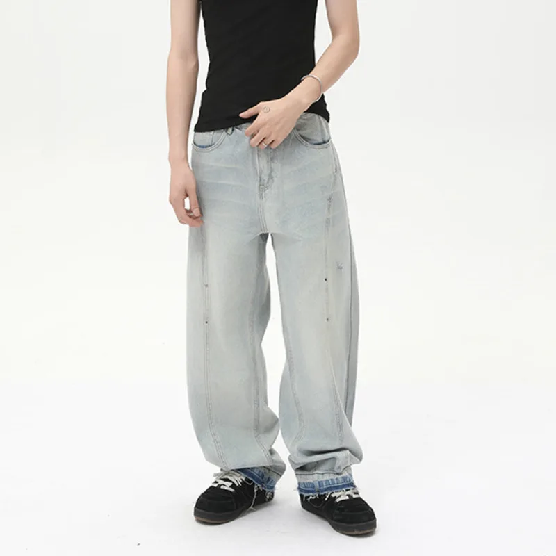 

SYUHGFA 2025 Autumn Men's Clothing Wide Leg Jeans Niche Design Male Loose Fitting Straight Leg Curved Denim Pants Trendy