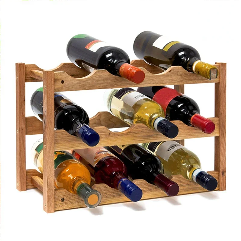 Scandinavian style wine rack wine grid home dining room storage wine bottle display rack ornament solid wood red  rack