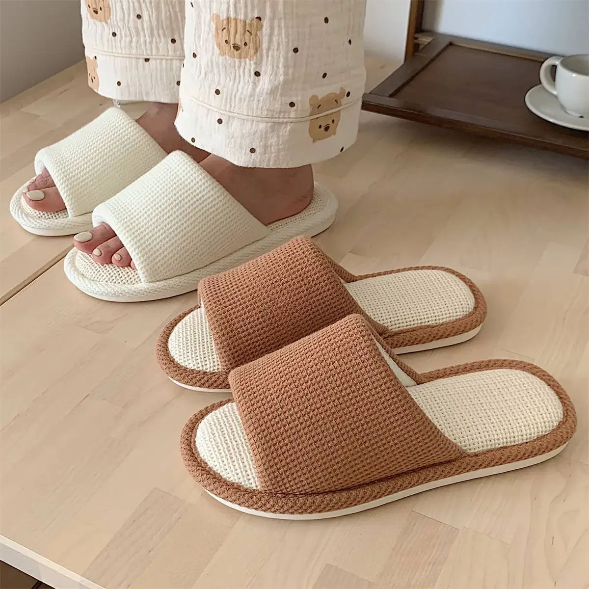 

Women's Indoor Slippers Floor Flat Shoes Comfortable Anti-slip Home Linen Slippers Women's Home Cotton Slippers