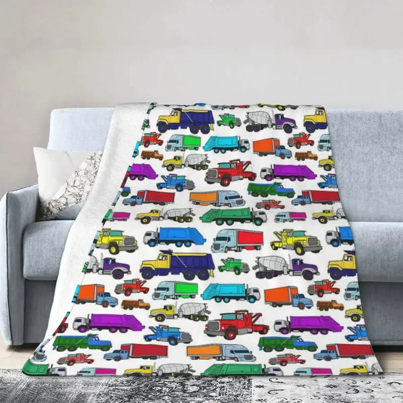 

Cartoon-style truck illustrations blanket soft warm flannel throw blanket bedspread for bed living room picnic travel home sofa