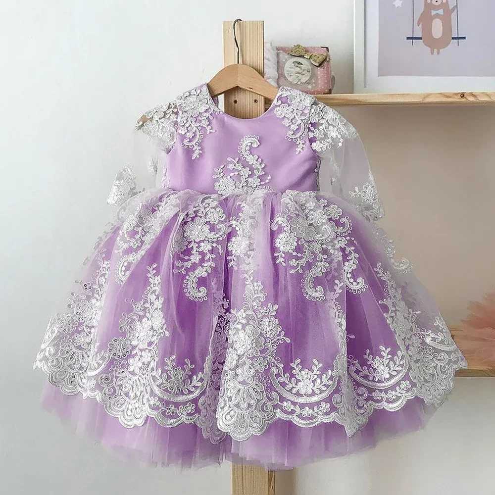 Newborn Infant 1 Year Birthday Baptism Party Dress for Girl Long Sleeves Princess Dress Baby Girls Dress Lace Party Wedding Gown