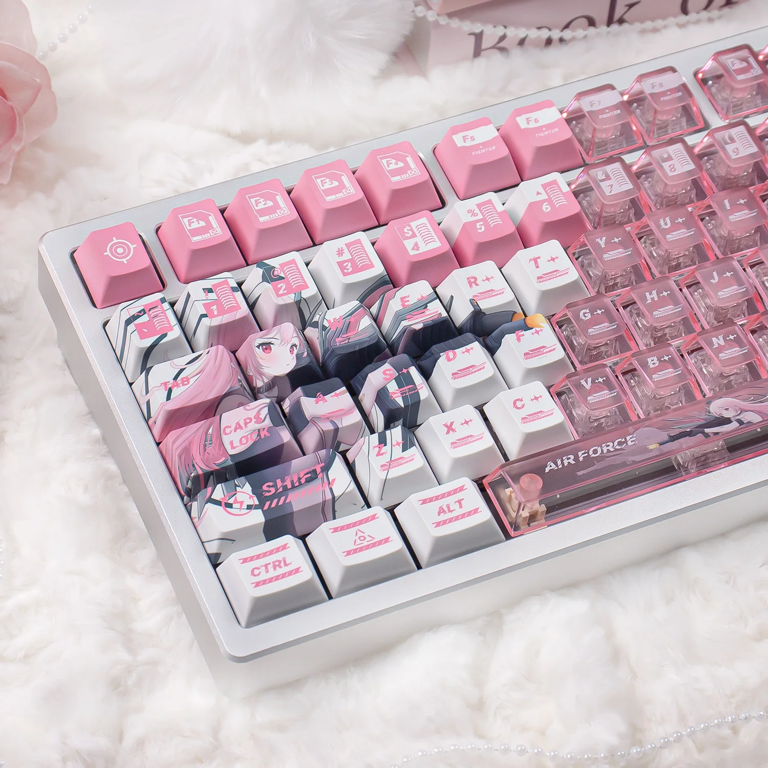 

150 keys Pink Anime keycaps Cherry Profile Dye Sublimation PBT+PC Keycaps RGB Transparent Keycaps For MX Mechanical Keyboard