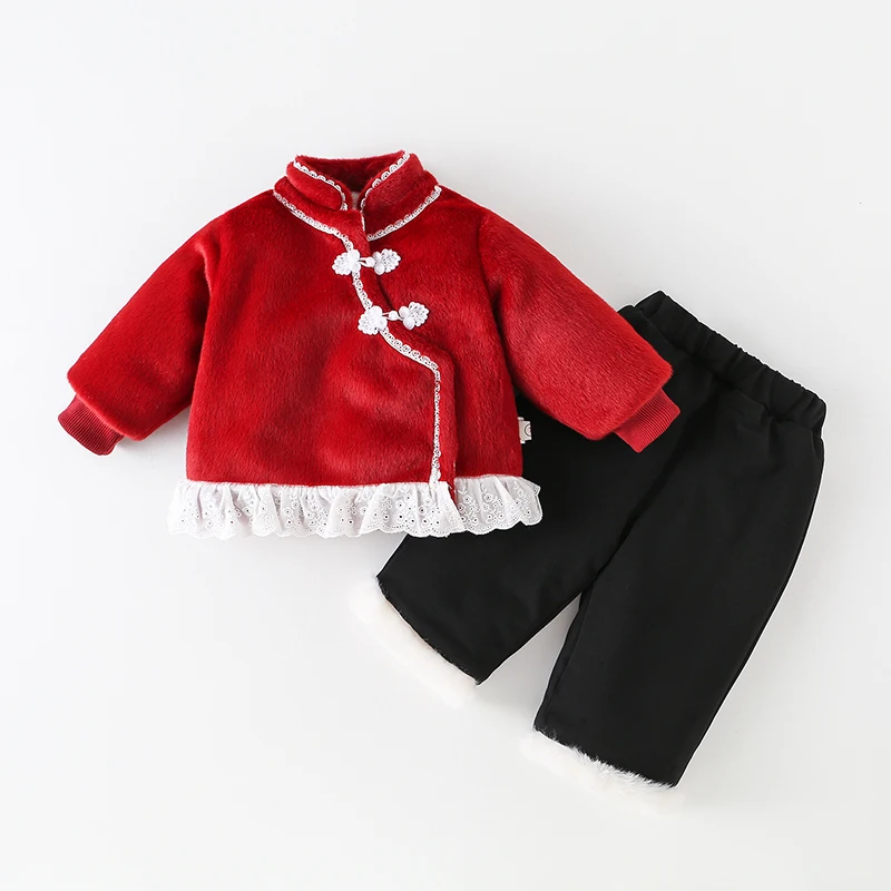 

Thickened Cotton Romper Suit for Baby Girls Winter Outfit Warm Flannel Lined Newborn Clothesuit for Outdoor Use