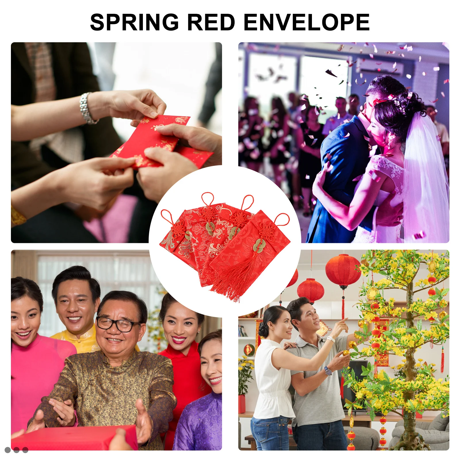 

4Pcs Spring Red Envelopes Festive Money Bags Chinese New Year Wedding Party Gifts Bright Color Unique Pattern Red Envelopes