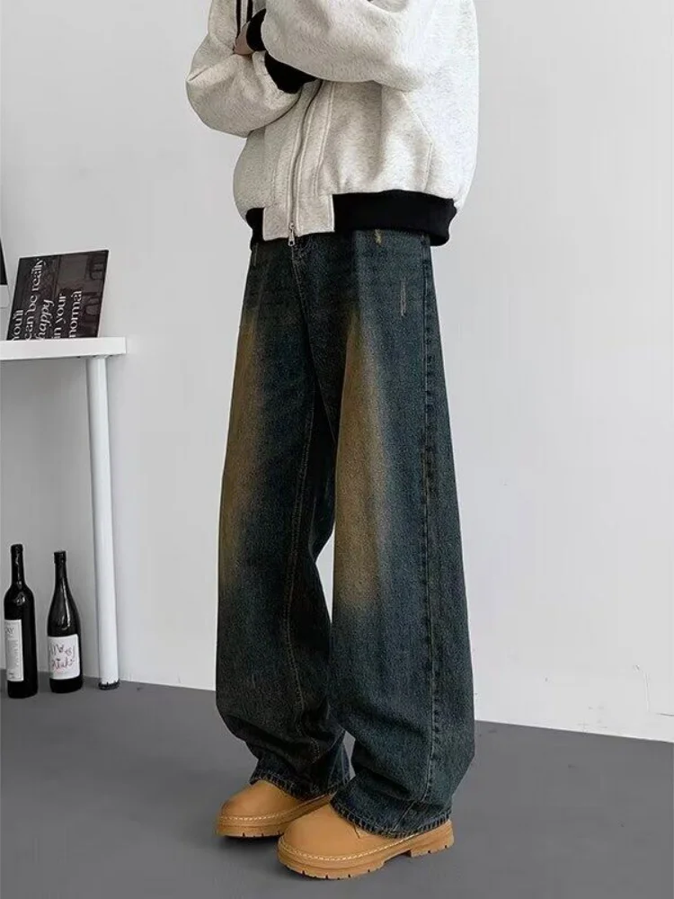 

Retro Distred Wide Leg Jeans Men's Straight Cut Loose Fit Knife Denim Spring Autumn High Street Sle Youth Faion