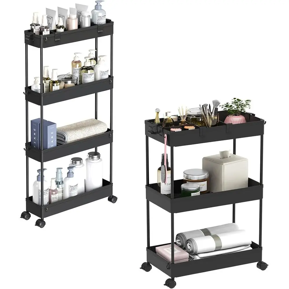 

3 Tier Rolling Cart With Wheels, Storage Craft Art Trolley Organizer Serving, 3 Hanging Baskets Easy Assembly, For Office, Bathr