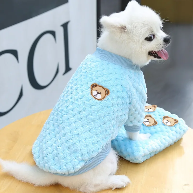 Chaleco con bordado de oso para mascotas, ropa cálida de invierno para perros pequeños, abrigo de felpa para cachorros y gatos, Yorkies, Chihuahua,