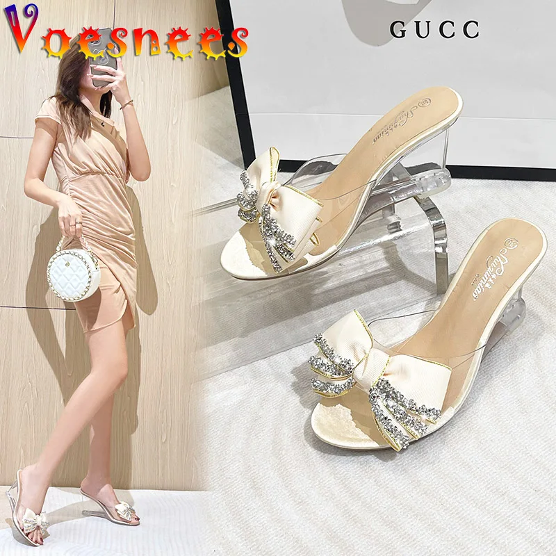 2022 New Summer Transparent Women Shoes Fashion Butterfly-knot Design High Heels Slippers Everyday Outdoors Slides Wedges Sandal