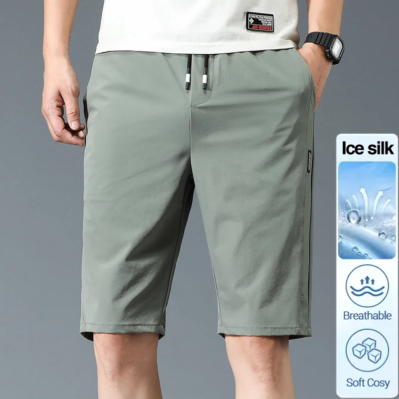 

Ice Silk Ultra Thin Mens Casual Shorts Summer Elastic Cool Quick Dry Breathable Shorts Straight Fitness Jogging Short Sweatpants