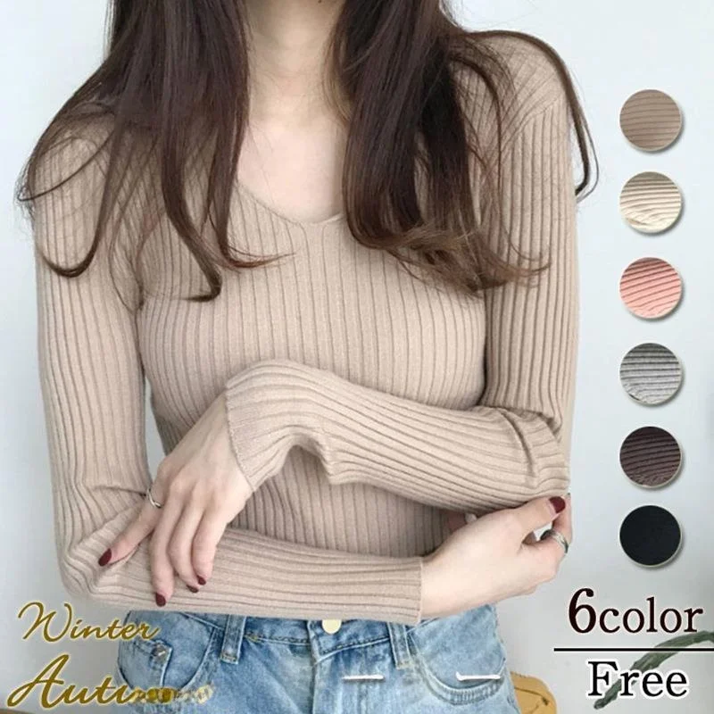 

Autumn Collar Knitted Long Sweater Base Core Spun Yarn Sweet Sle Pure Color Cotton 00% Women's Sweater Winter Collection
