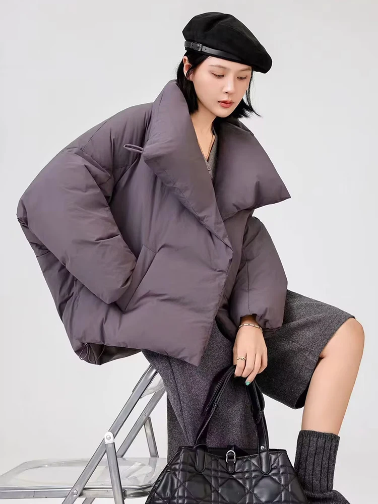 

Winter Short Fashion Loose Down Jacket Female Solid Waterproof Button Casual Jackets Women White Duck Down Warm Parker Outwears