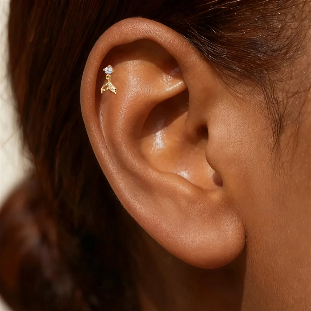 Aide 925 Sterling Silver Zircon Star Flower Tragus Helix Piercing Earrings Women Labret Lip Ring Cartilage Stud Punk Jewelry 1PC