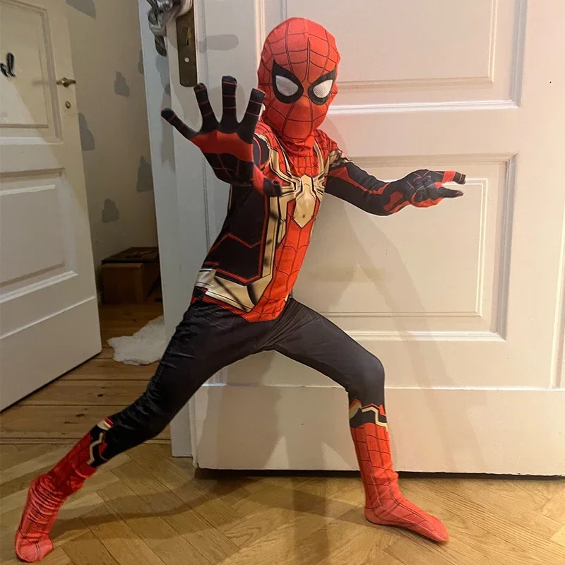 MARVEL/Детские костюмы Человека-паука для мальчиков, железные костюмы, детские боди из спандекса для косплея с накидкой, подарок на Рождество и день рождения