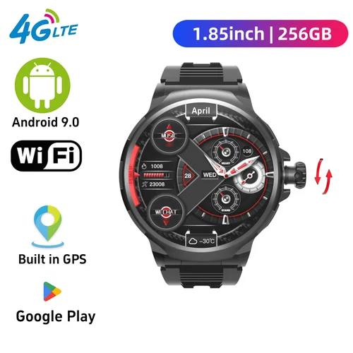 학생용 GT100 스마트워치, 4G 심카드, 안드로이드 시스템, 180 ° 회전 카메라, IP67 방수 시계, GPS 와이파이, 128GB 롬 스마트 워치