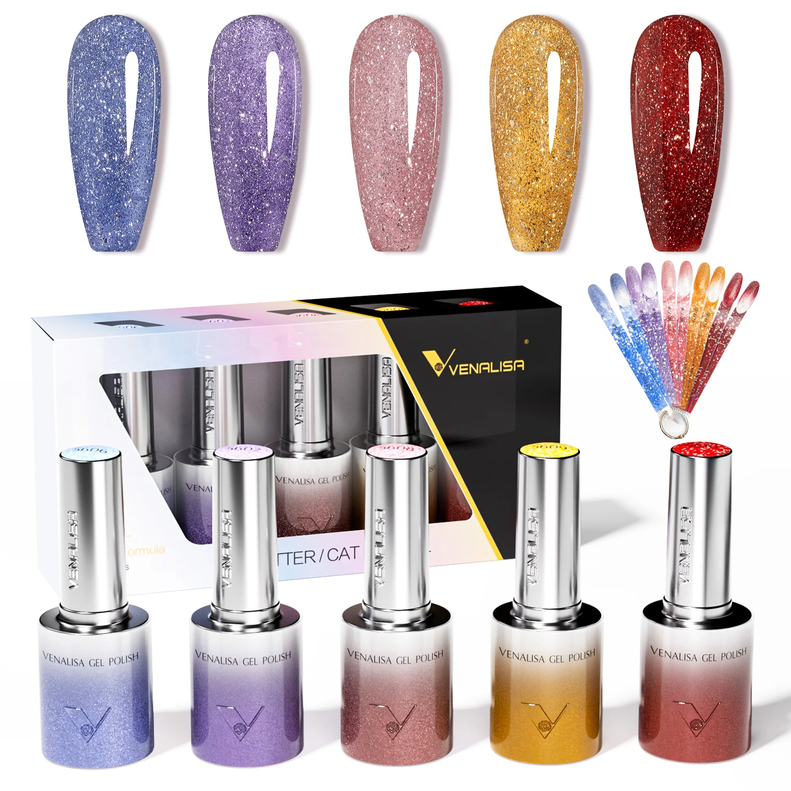 5 pezzi Venalisa Hema/TPO Kit tavolozza di colori per smalto gel per unghie Cat Eye gratuito Ultra Glitter Diamond Sparkle Soak Off Set di vernici UV LED