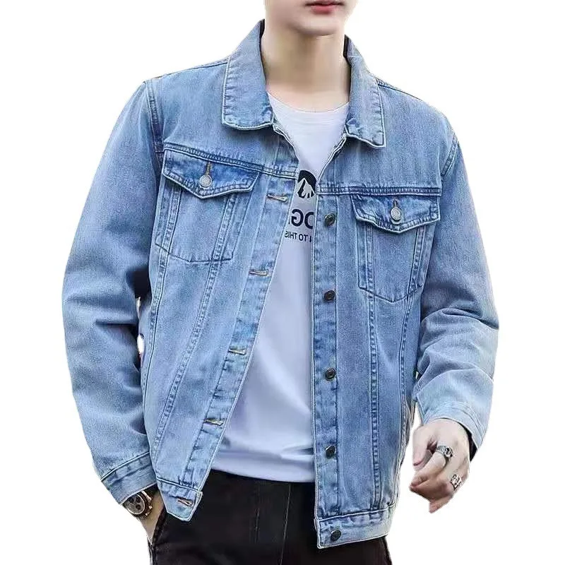 5XL-M Spring Autumn Men Denim Jackets Casual Solid Color Lapel Single Breasted Jeans Jacket Men Slim Fit Cotton Outwear Jackets
