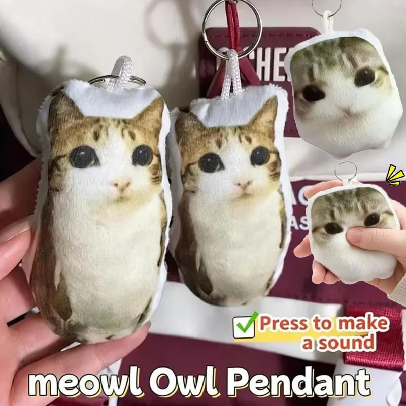 Creative Meowl OMG Cute Cat Plush Keychain Plush Charm with Sound  Squeeze Toy Funny Bag Pendant Charm Gift Cute Fidget Toy