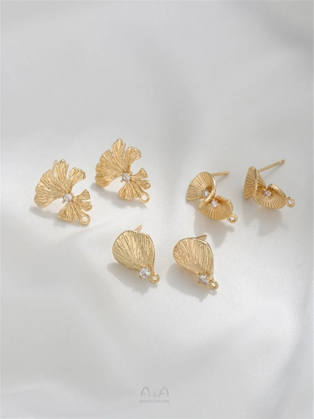 925 Silver Needle 14K Gold Ginkgo Garden Fan-shaped Earrings with Rings Diy Hand Earring Accessories E364